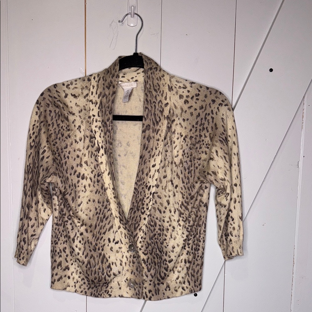 Chico's Leopard Print Cardigan - Cream and Brown